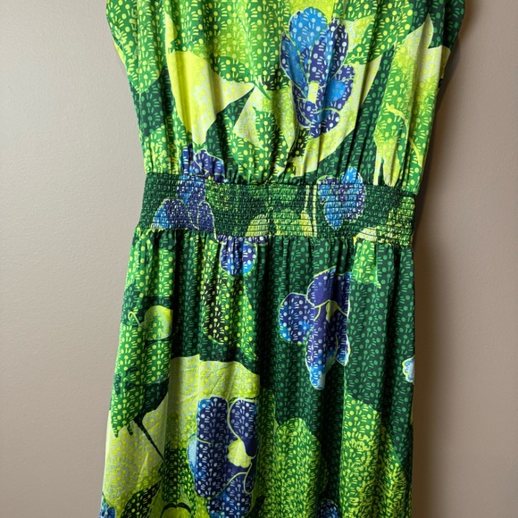 WHBM Tropical Floral Green Sleeveless Halter Maxi Dress 2 - Picture 5 of 12